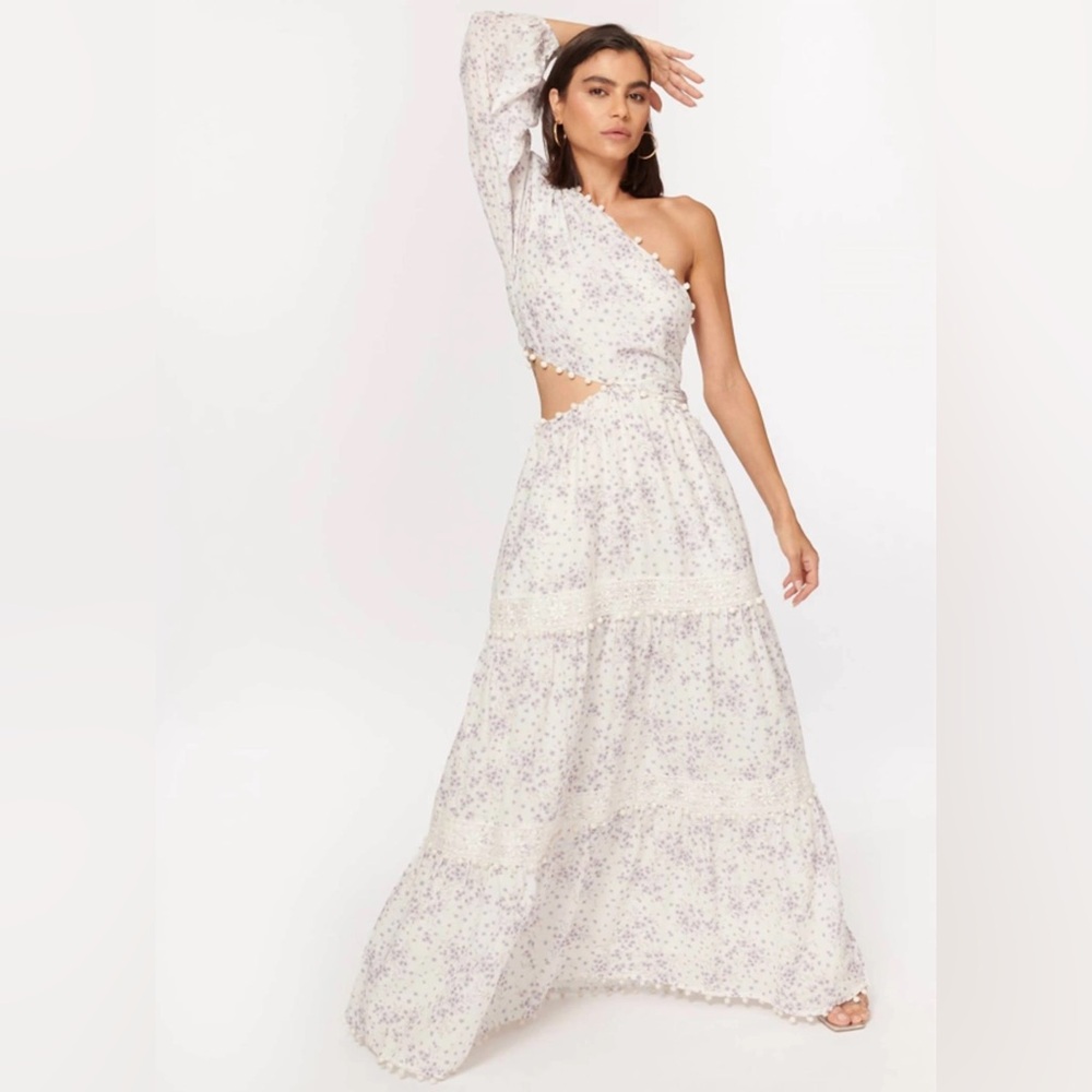 NWT CAMI NYC Olympia One-Sleeve Off The Shoulder Floral-Print Boho Maxi Dress